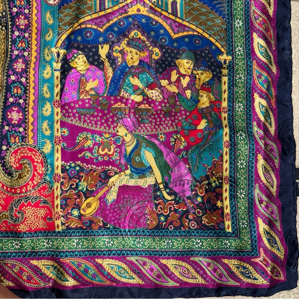 santostefano Square Scarf Made In Italy Pure Silk Colorful Paisley Rare 52”x 53”